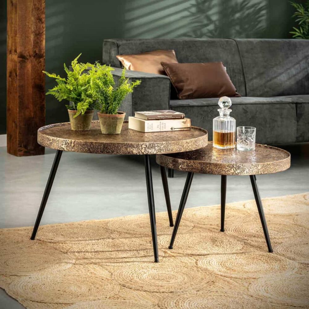 Salontafel Acier goud Ø55 set/2