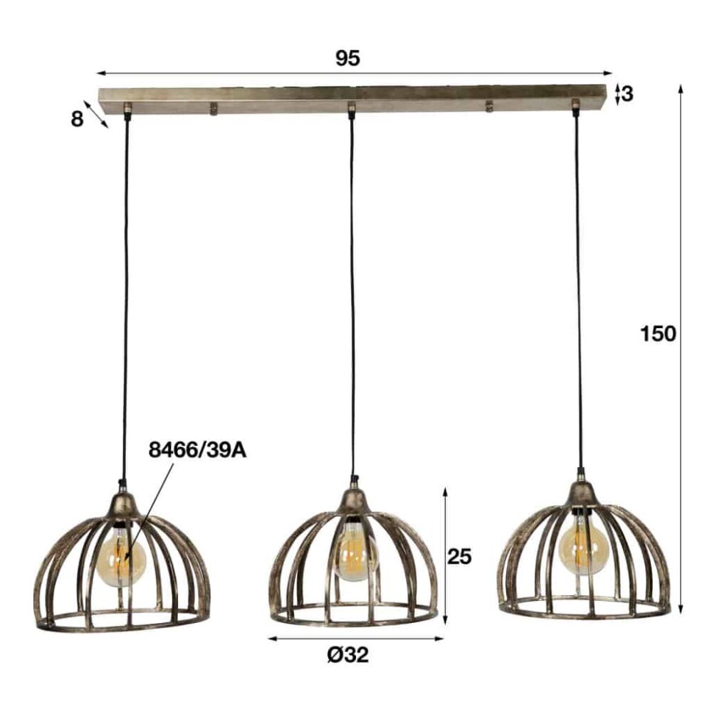 Hanglamp 3L ribbed frame
