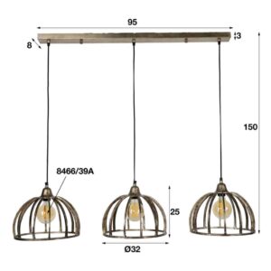 Hanglamp 3L ribbed frame
