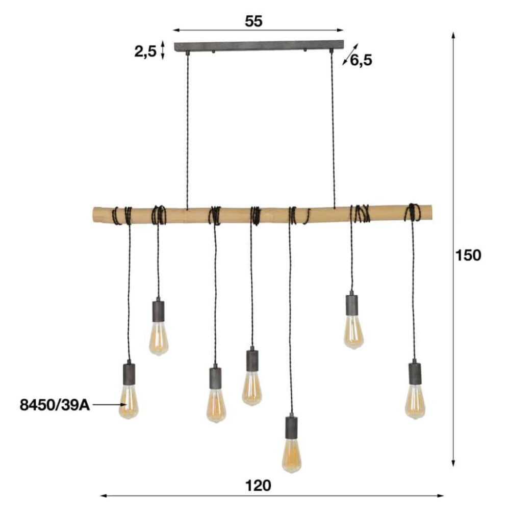 Hanglamp 7L Bamboo bulbs