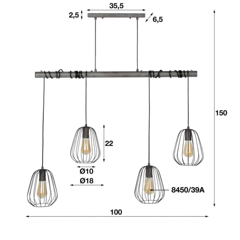 Hanglamp 4L Ribbed Droplet