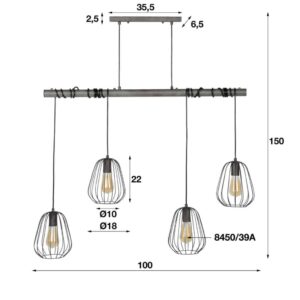 Hanglamp 4L Ribbed Droplet