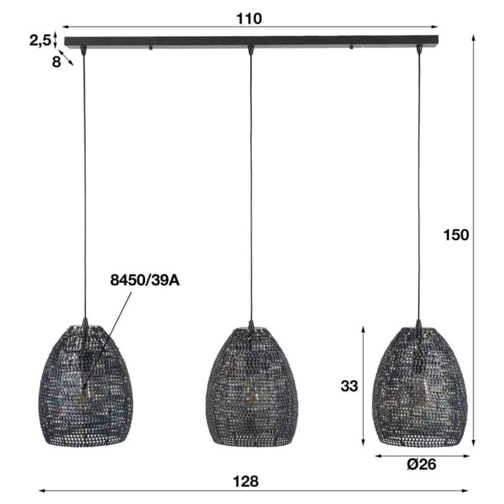 Hanglamp 3L Ovale mesh