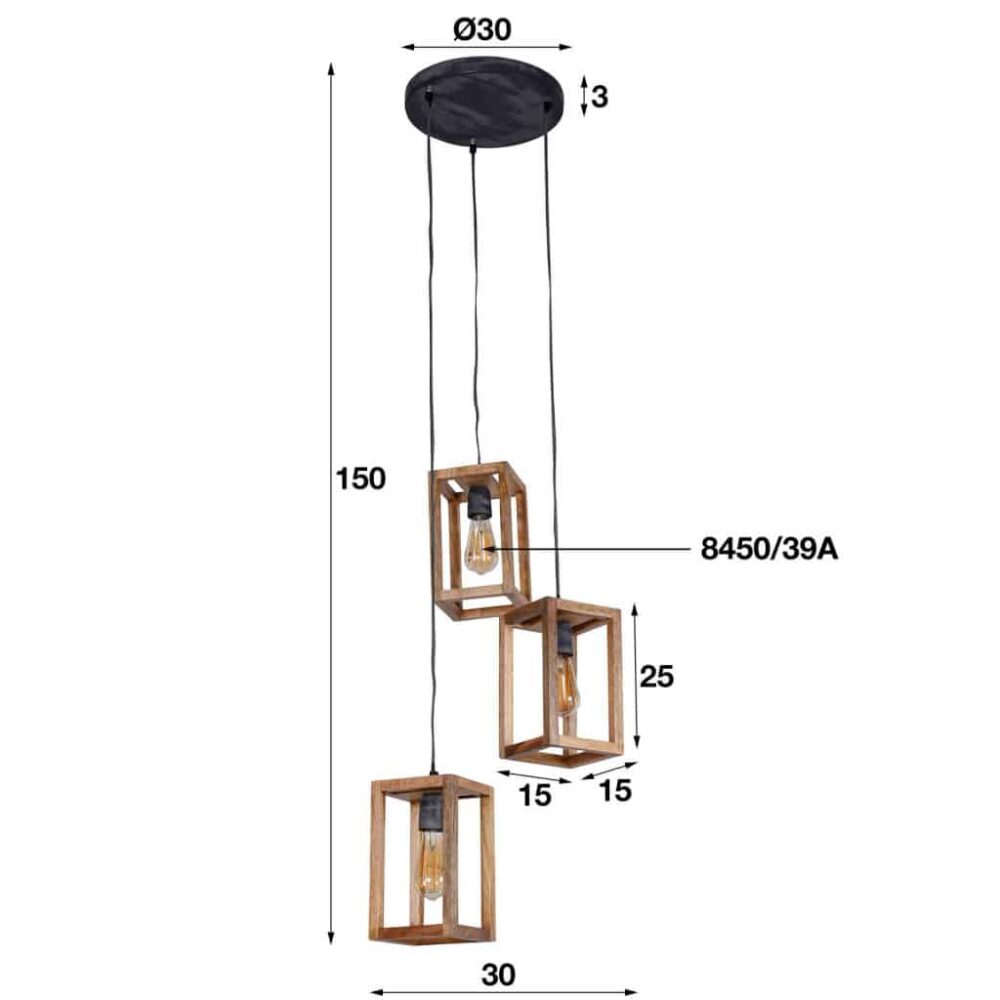 Hanglamp 3L Angular Wood Stepped