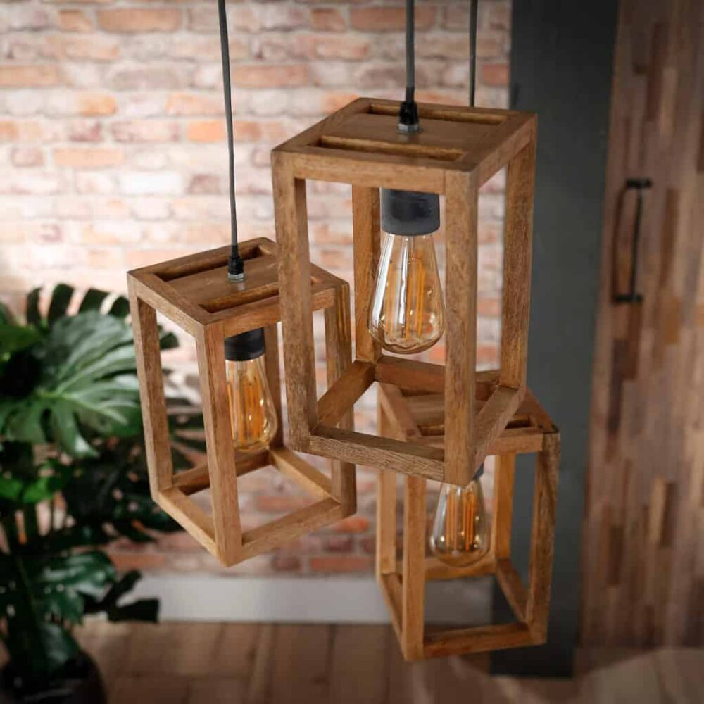 Hanglamp 3L Angular Wood Stepped