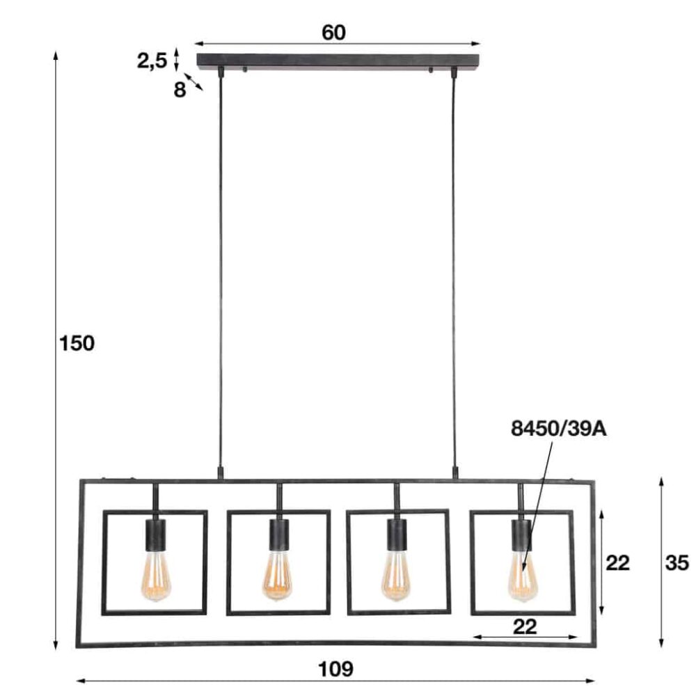 Hanglamp 4L Squared