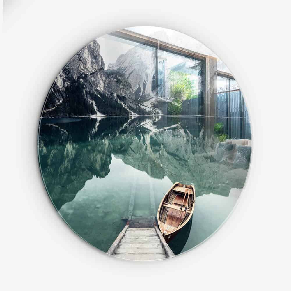 Boat at the Lake - Muurcirkel Glass