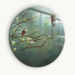 Twigs and Sparrows - Muurcirkel Glass