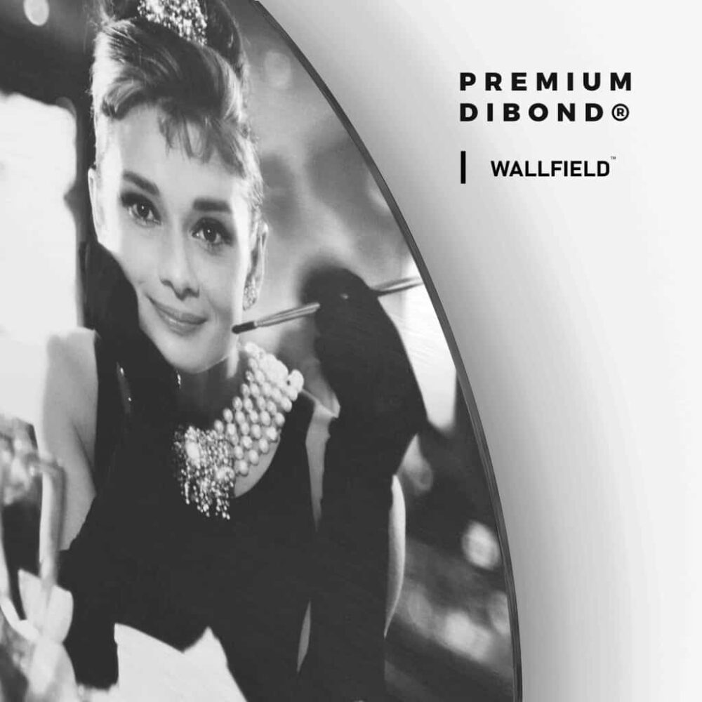 Audrey Hepburn - Muurcirkel Dibond
