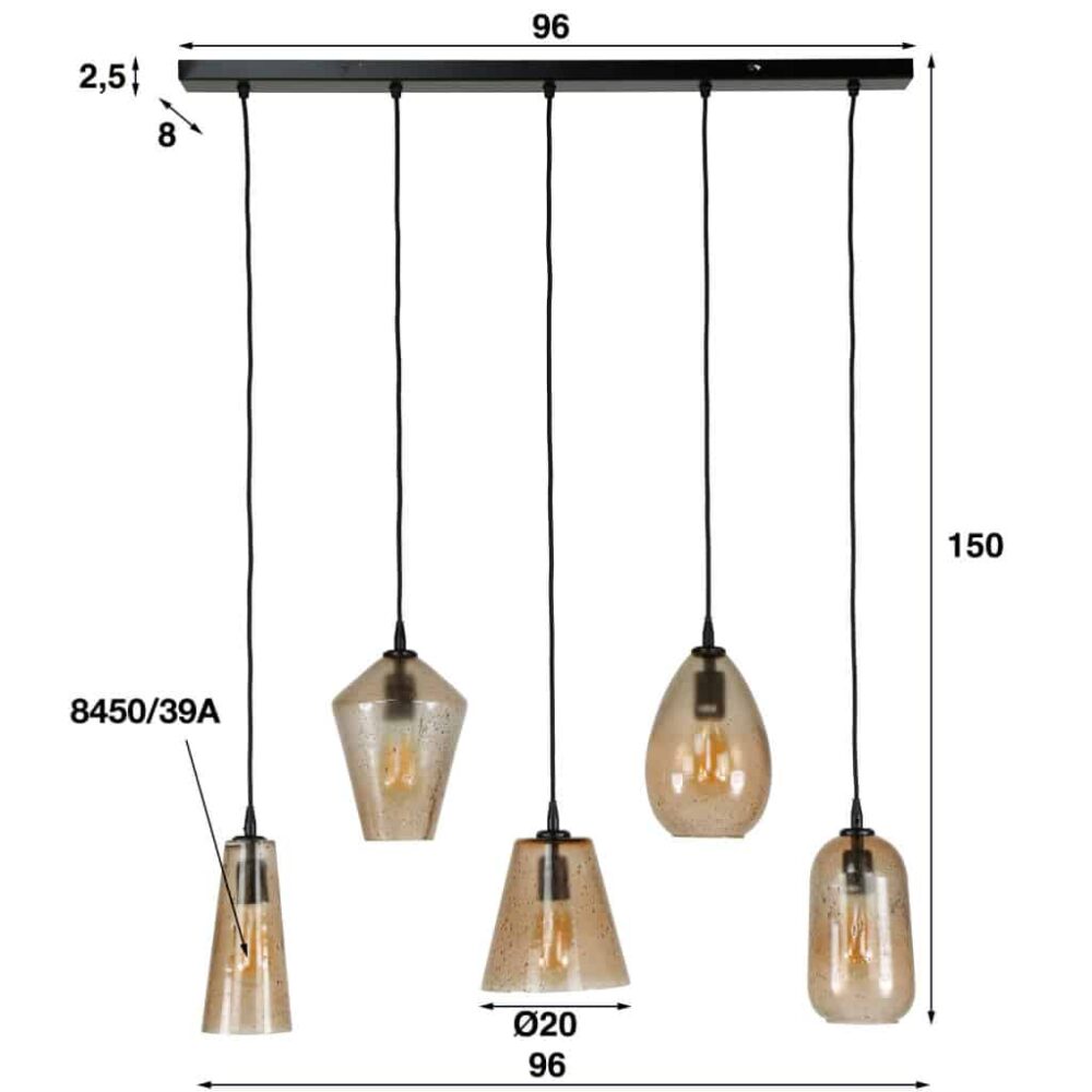 Hanglamp 5L pietra vetro mix