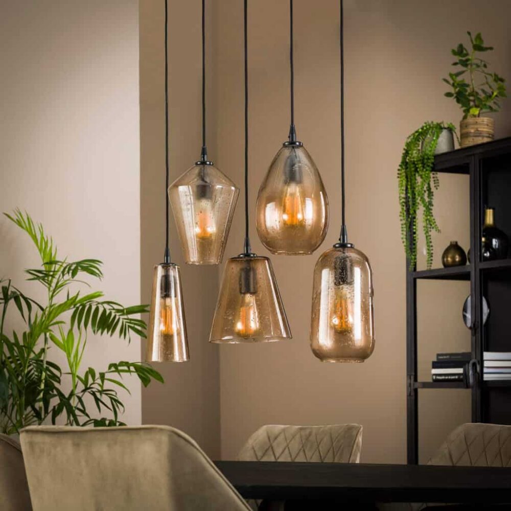 Hanglamp 5L pietra vetro mix