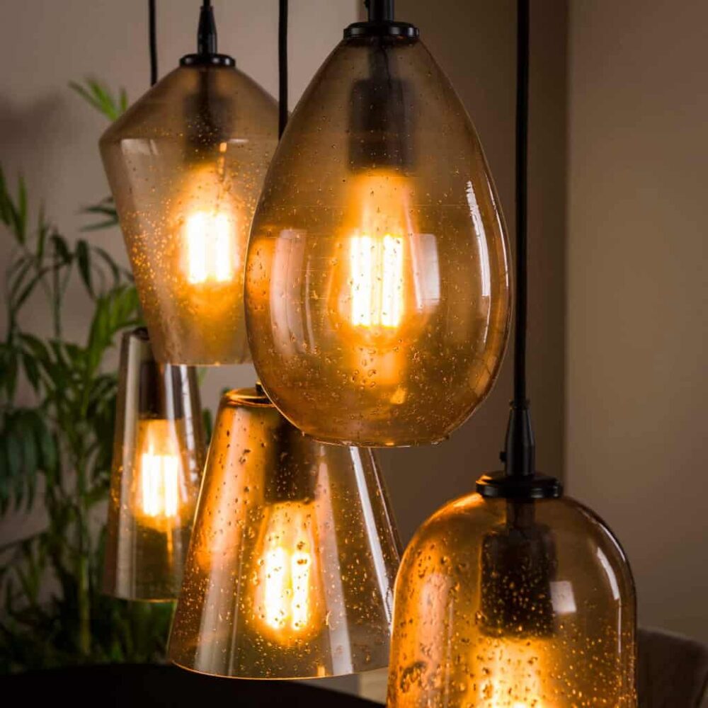Hanglamp 5L pietra vetro mix