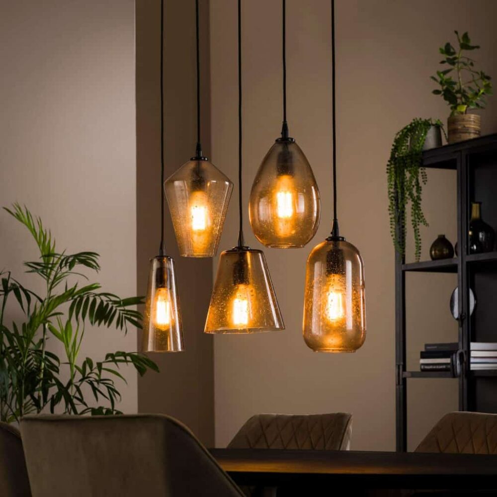Hanglamp 5L pietra vetro mix