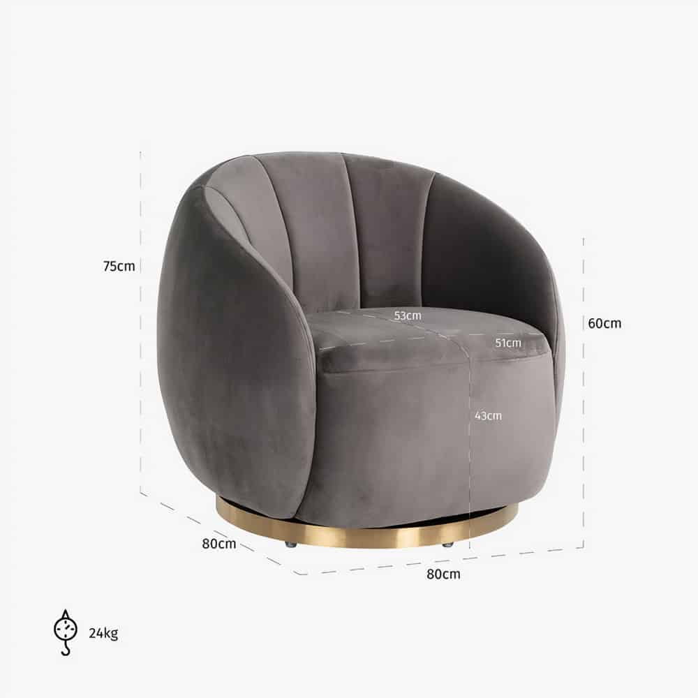 Draaifauteuil Jago Stone Velvet