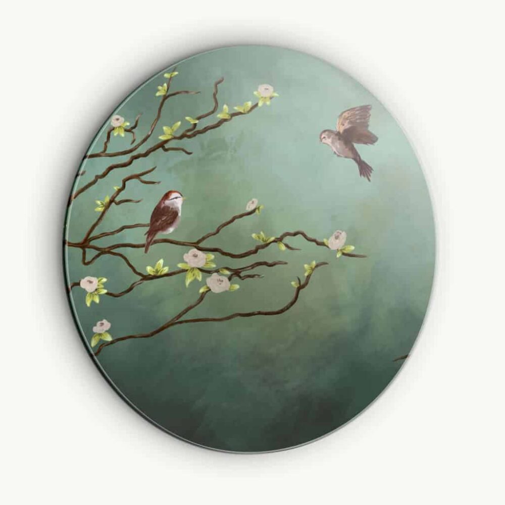 Twigs and Sparrows - Muurcirkel Dibond