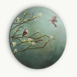 Twigs and Sparrows - Muurcirkel Dibond