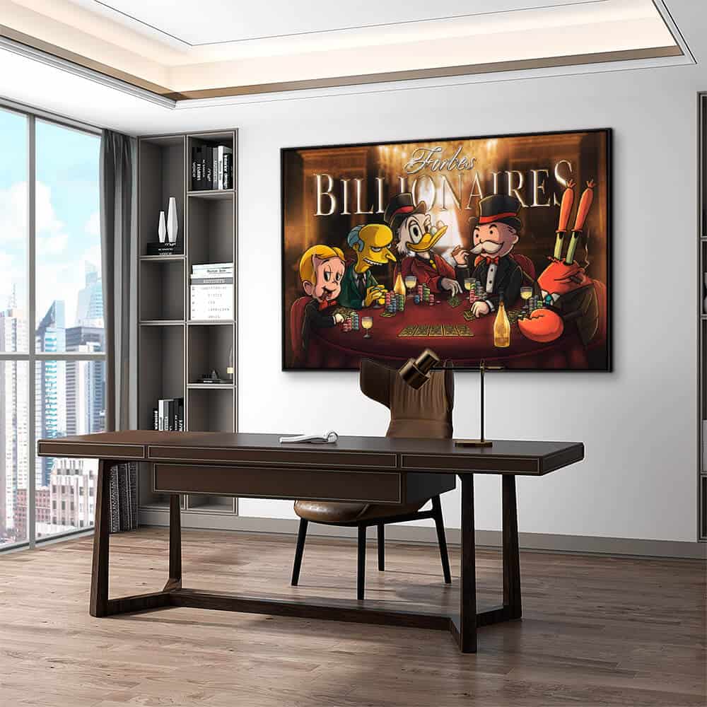 Modern interieur met designschilderijen van stripfiguren
