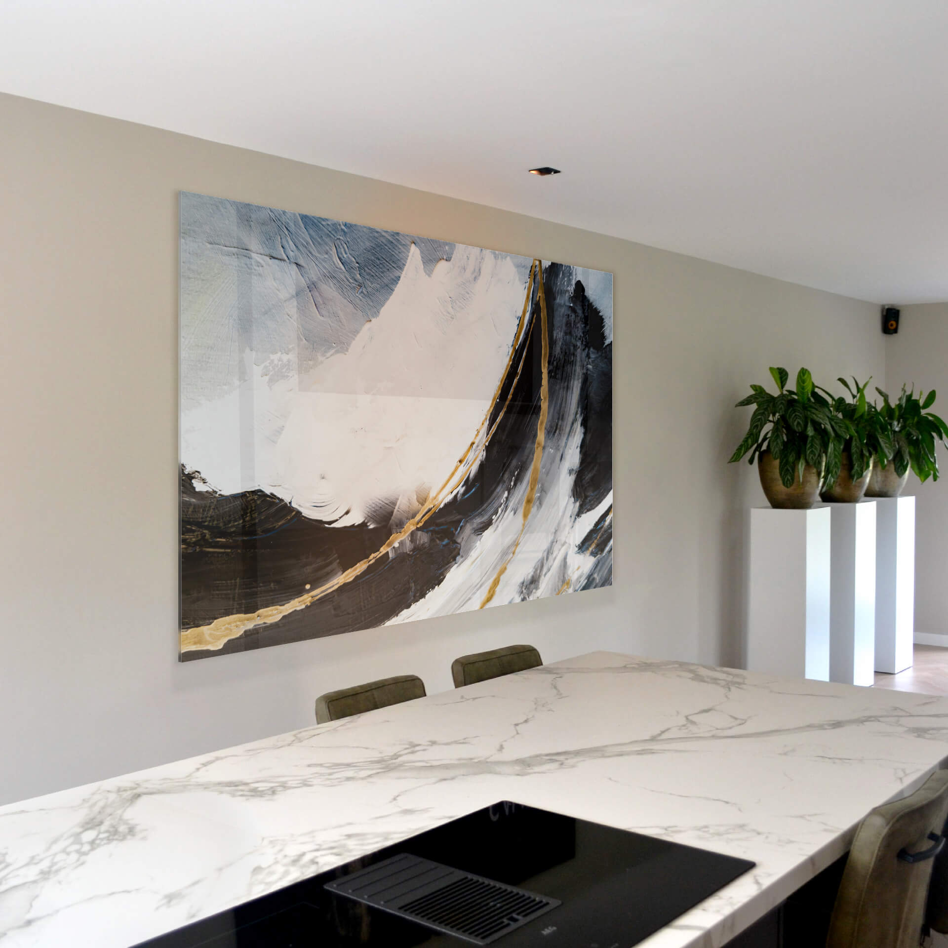 Black, White & Gold Abstract – Glass