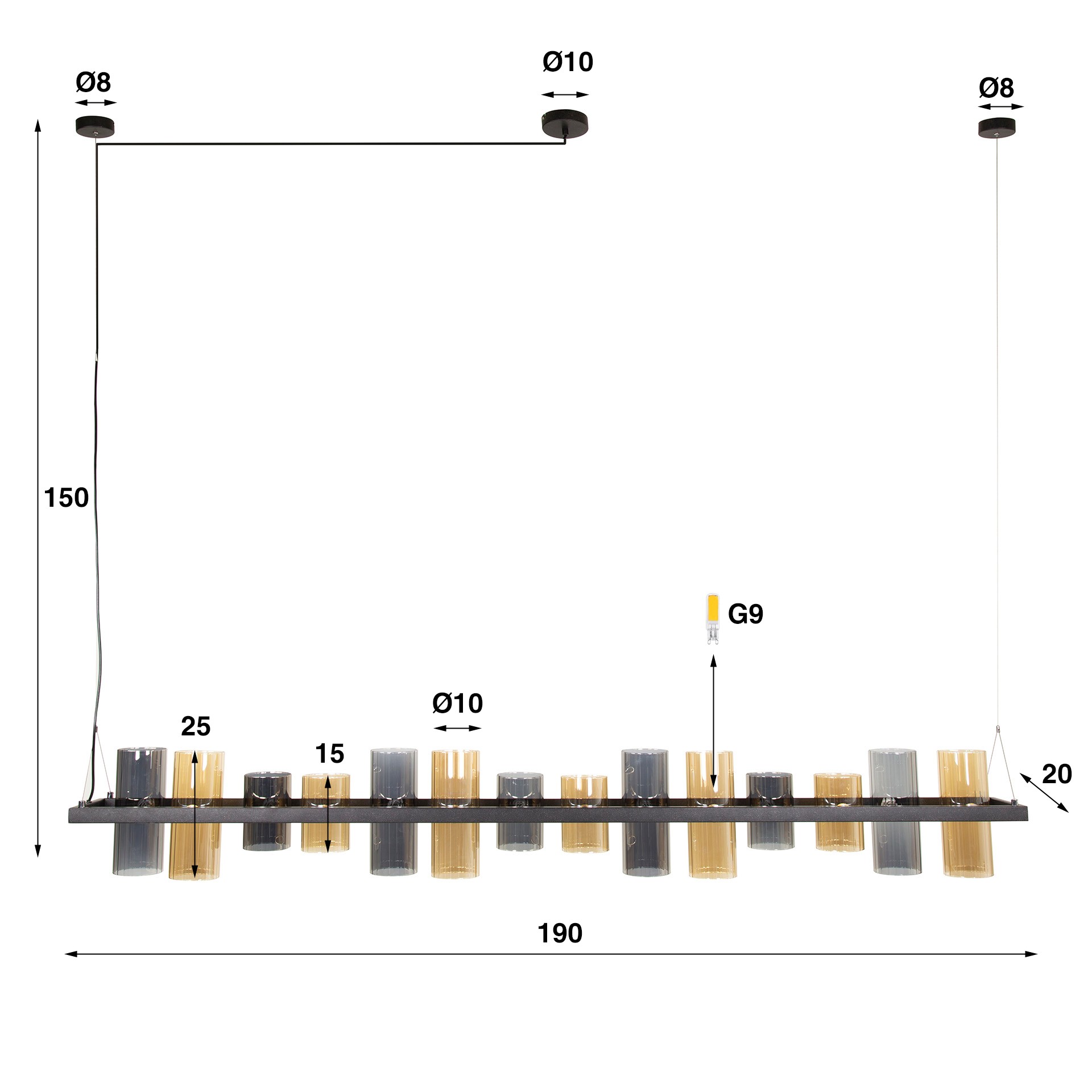 Hanglamp 14L cylinder mixed glass 5